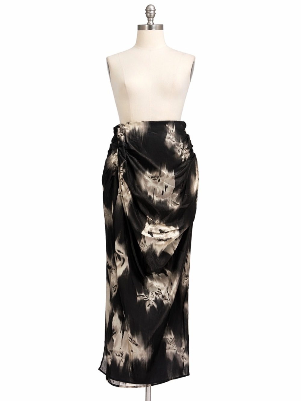Black & Cream Tie-Dye Midi Skirt